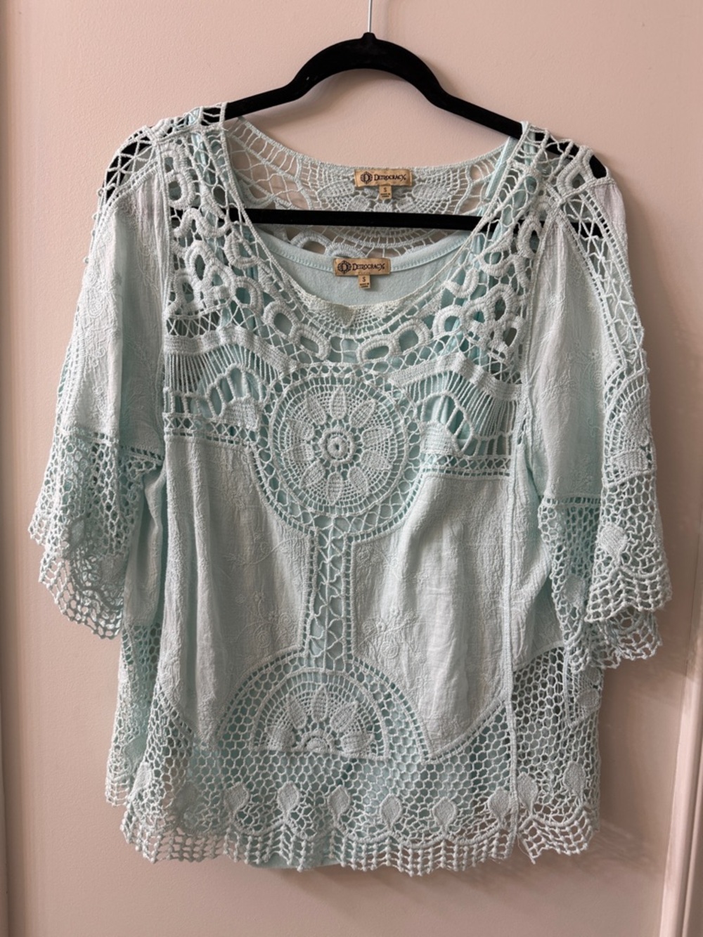Democracy Mint Crochet Lace Tunic Top